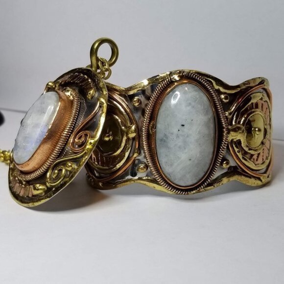 New With Tags Artisan Crafted Natural Moonstone Necklace and Cuff Bracelet SET - Picture 4 of 14